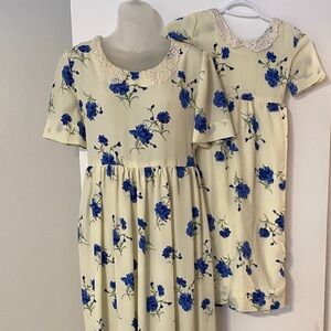 Elegant Cream and Blue Mother daughter matching dresses